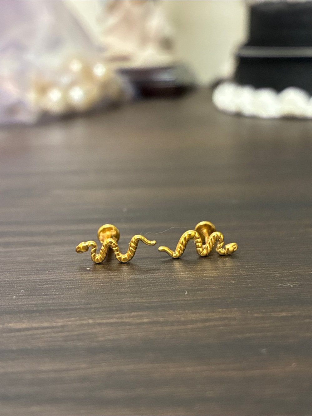 Gold Snake Flatback Labret Stud Earrings - Women's Jewelry